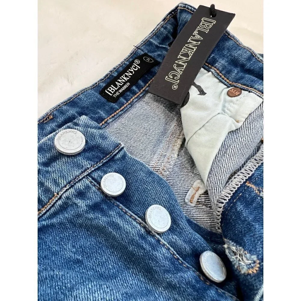 NWT BLANKNYC Size 27 Button Fly Raw Hem Long Denim Shorts MSRP $78
